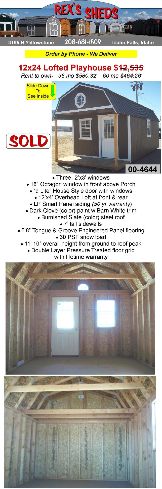 playhouse_style_cabin_shed_with_overhead_lofts_windows_and_front_porch_dark_clove_color_paint_barn_white_trim_burnished_slate_color_steel_roof