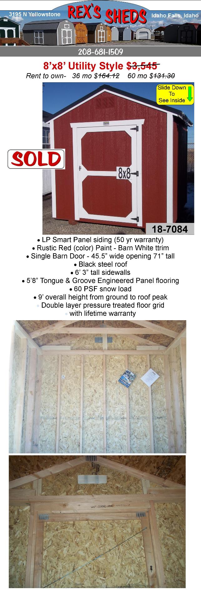 8x8_utiltiy_style_storage_shed_with_single_barn_door_rustic_red_paint_with_barn_white_trim_black_steel_roof