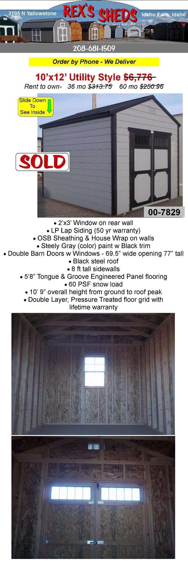 utility_shed_with_lap_siding_and_house_wrap_steely_gray_color_paint_black_trim_double_barn_doors_with_windows_plus_window_in_real_wall_and_black_steel_roof