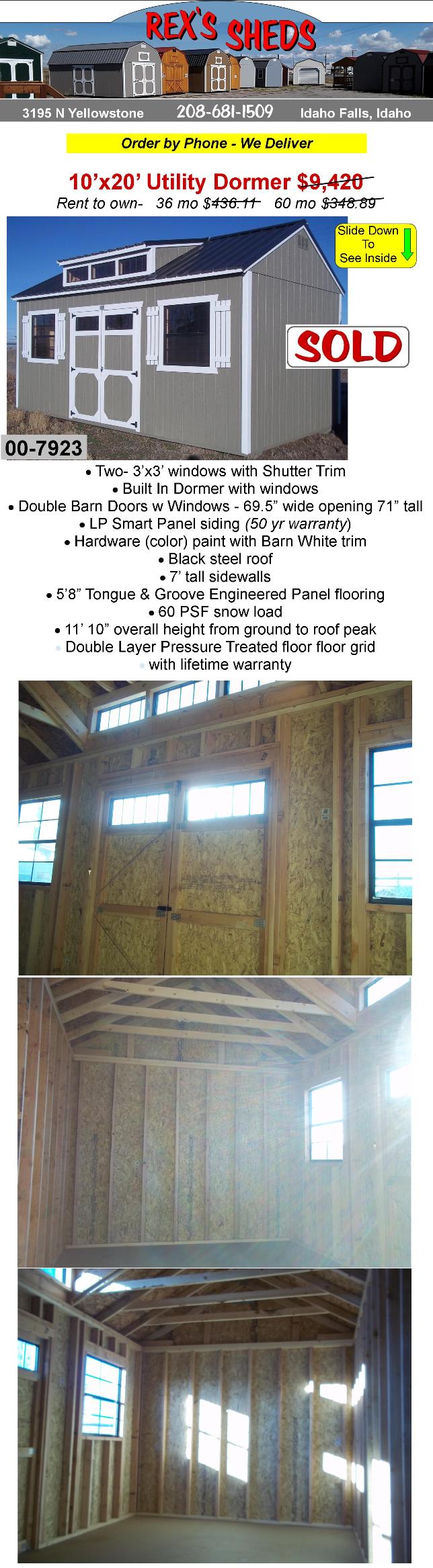 dormer_style_shed_with_double_barn_doors_with_windows_plus_2_windows_with_shutter_trim_hardware_color_paint_barn_white_trim_black_steel_roof