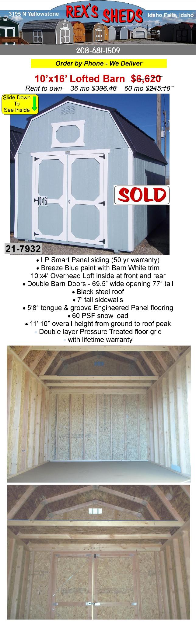 barn_style_shed_with_breeze_blue_color_paint_barn_white_trim_double_barn_doors_an_overhead_loft_at_front_and_rear_black_steel_roof