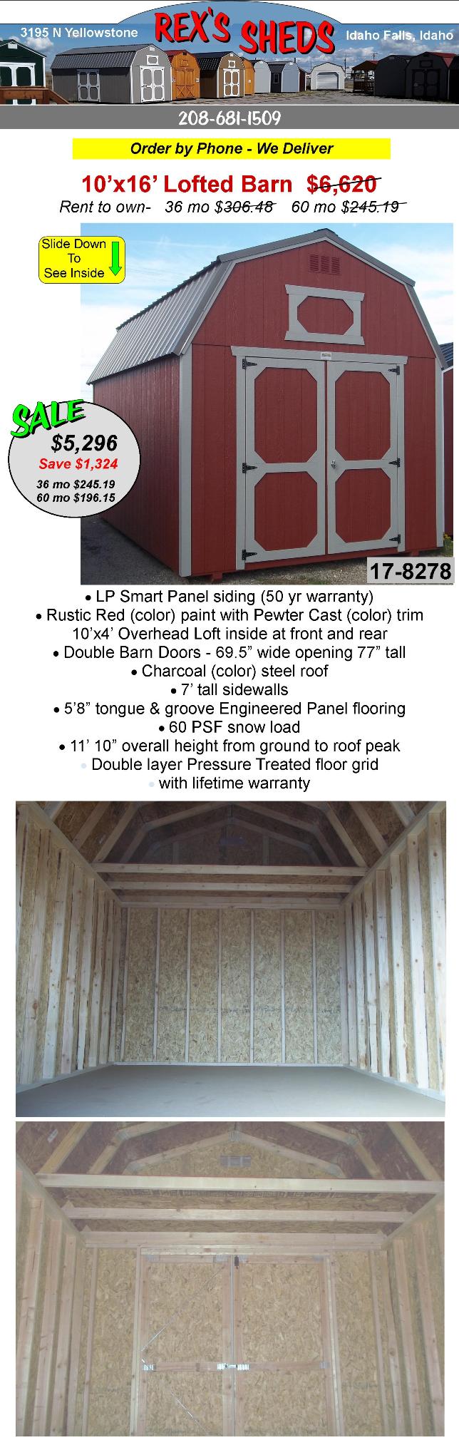 barn_style_shed_with_rustic_red_color_paint_pewter_cast_color_trim_double_barn_doors_an_overhead_loft_at_front_and_rear_charcoal_color_steel_roof