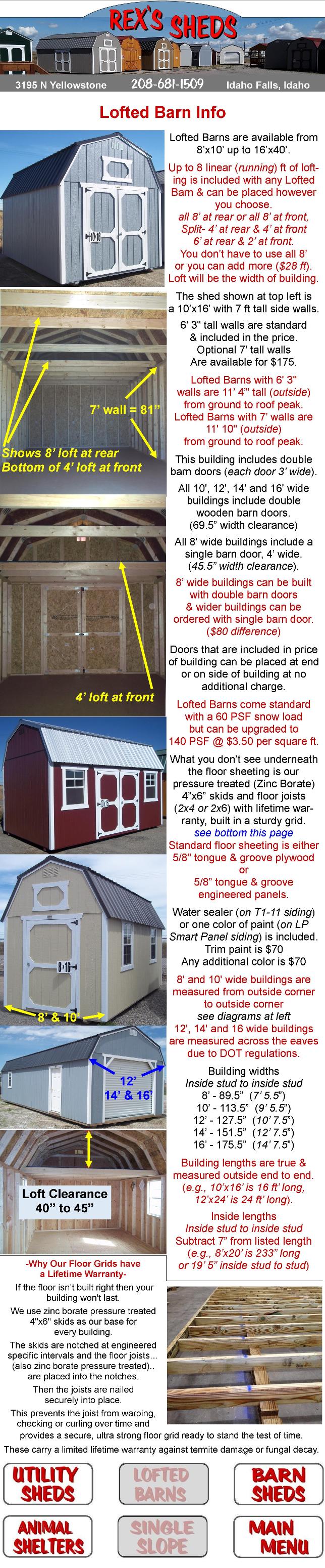 info_on_lofted_barn_storage_sheds_including_construction_style_snow_load_capacity_measurements_siding_doors_more